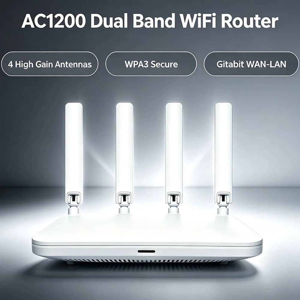 Dual Band 2.4G 5.8GHz AC1200 Smart Home WiFi Router Gigabit WAN‑LAN WiFi Repeater Booster Extender MIMO‑OFDMA WPA3 4 Antennas