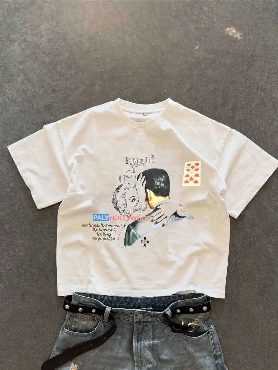 Men's Summer Short Sleeve Crew Neck T-Shirt with Letter and Hollow Print Design