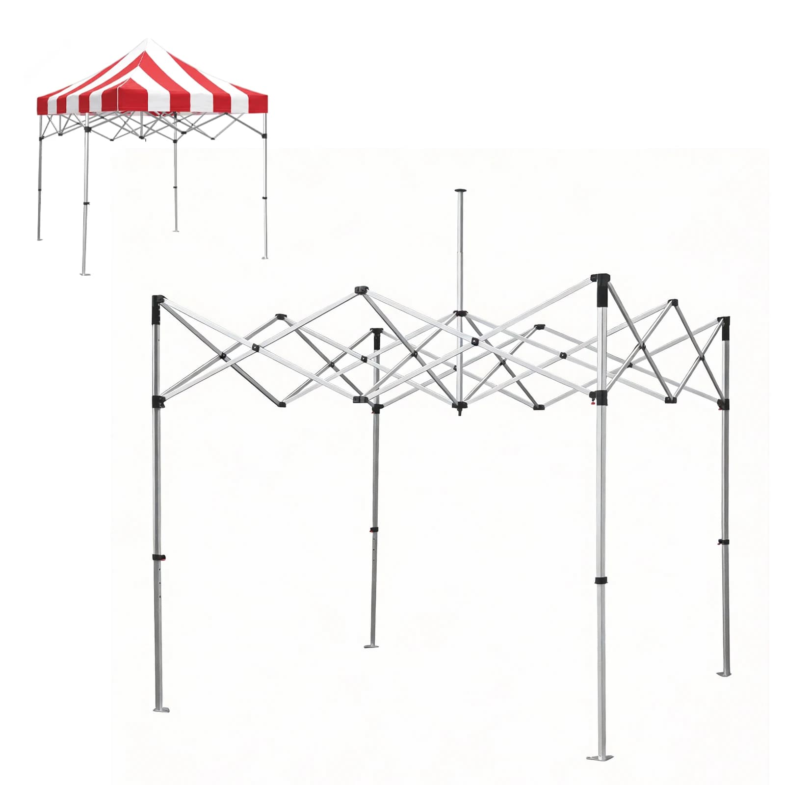 Telaio Pieghevole in Lega di Alluminio per Gazebo Commerciale con Gambe Esagonali e Aste di Supporto per Tende da Campeggio ed Escursionismo