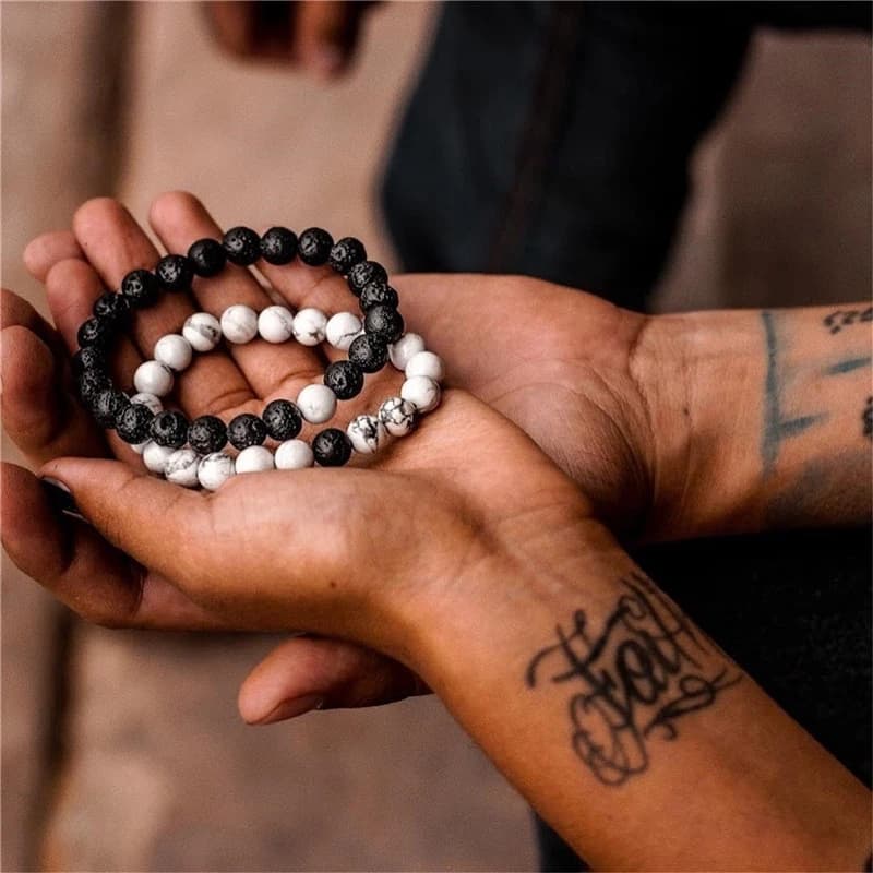 Bracelets and Bracelets for Couples, Bracelet with 8mm Natural Lava Stone Beads for Innamorati, Essential Oil Diffuser Made in Hand