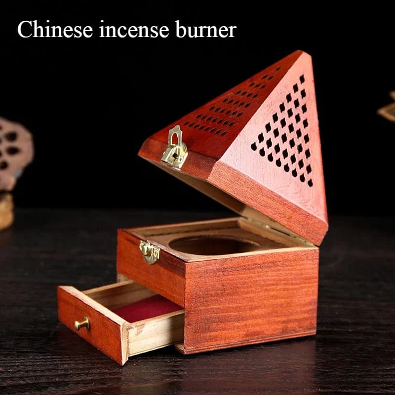 Chinese Xyloid Hollow Out Incense Coil Censer Pyramid Incense Box Sandalwood/Agarwood/Office/tea Room Tabletop Decoration Put