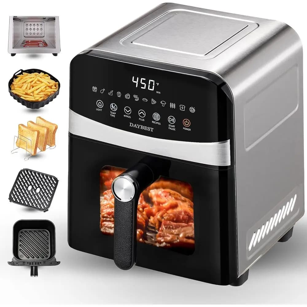 Ceramic Air Fryer 12 in 1, Double Stainless Steel Blades, 6QT Visible Basket (2-3 portions) with Premium Coating, 1700W, Dishwasher Washable