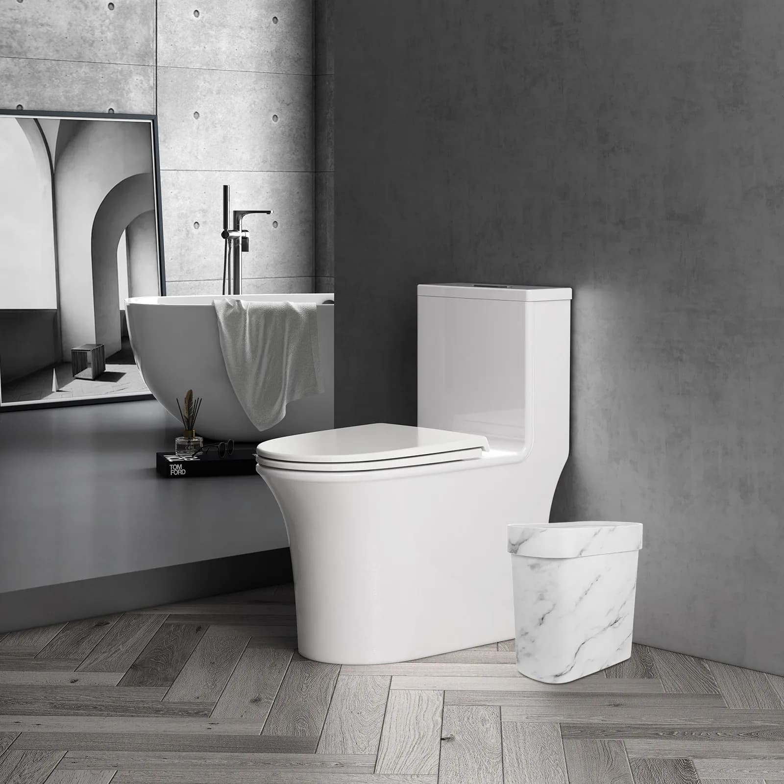 Cestino per Rifiuti Decorativo in Marmo, Salvaspazio e Sottile per Camera da Letto, Bagno, Soggiorno, Elegante e Compatto