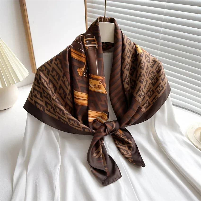Handkerchiefs Hair Silk Scarf 90*90cm Print Satin Big Square Silk Scarves Shawls for Women Luxury Brand Designer Hijab Headband