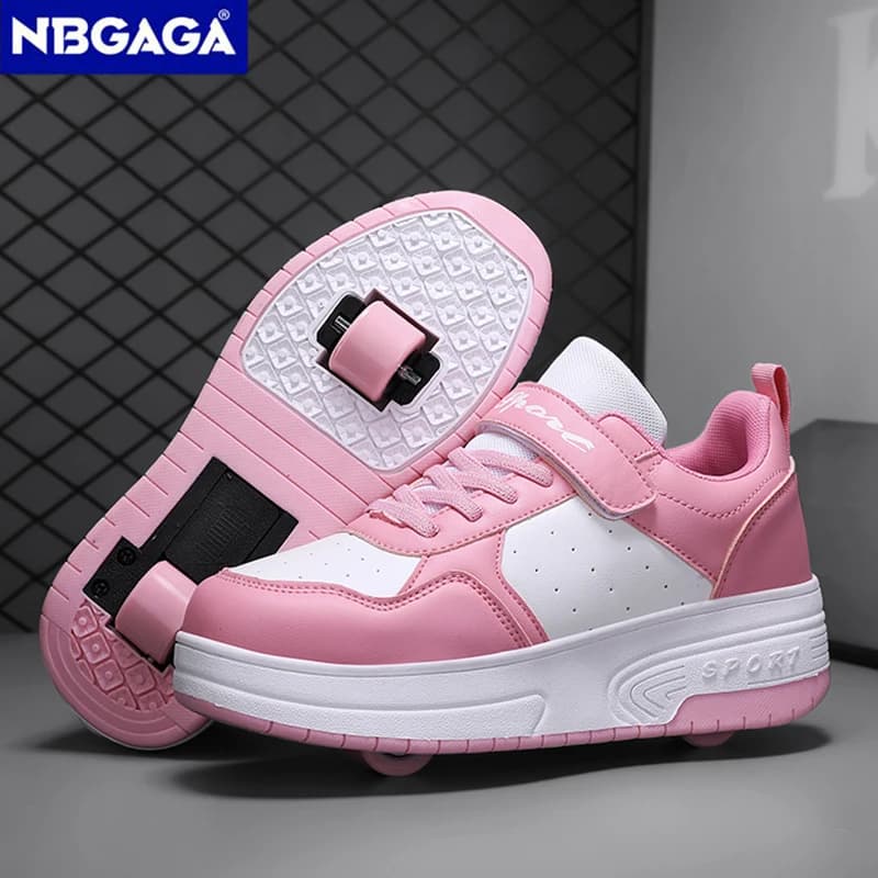 Kids sports shoes with two wheels and detachable wheels Unisex rotating skate shoes for teenage girls