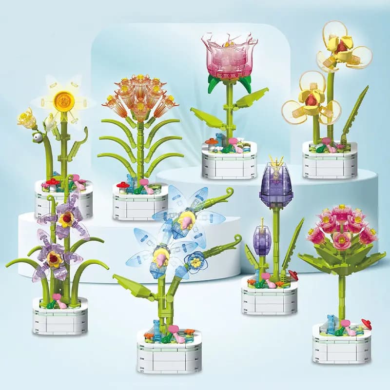 New Flower Bouquet Potted Building Blocks For Girl Creative Plant Bricks 3D DIY For Home Decor Romantic Valentine's Day Gifts