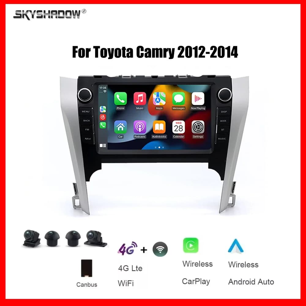 Autoradio multimediale 10.1" CarPlay Android 15 8 Core 12G+256G con GPS, DSP e navigazione per Toyota Camry 2012-2014