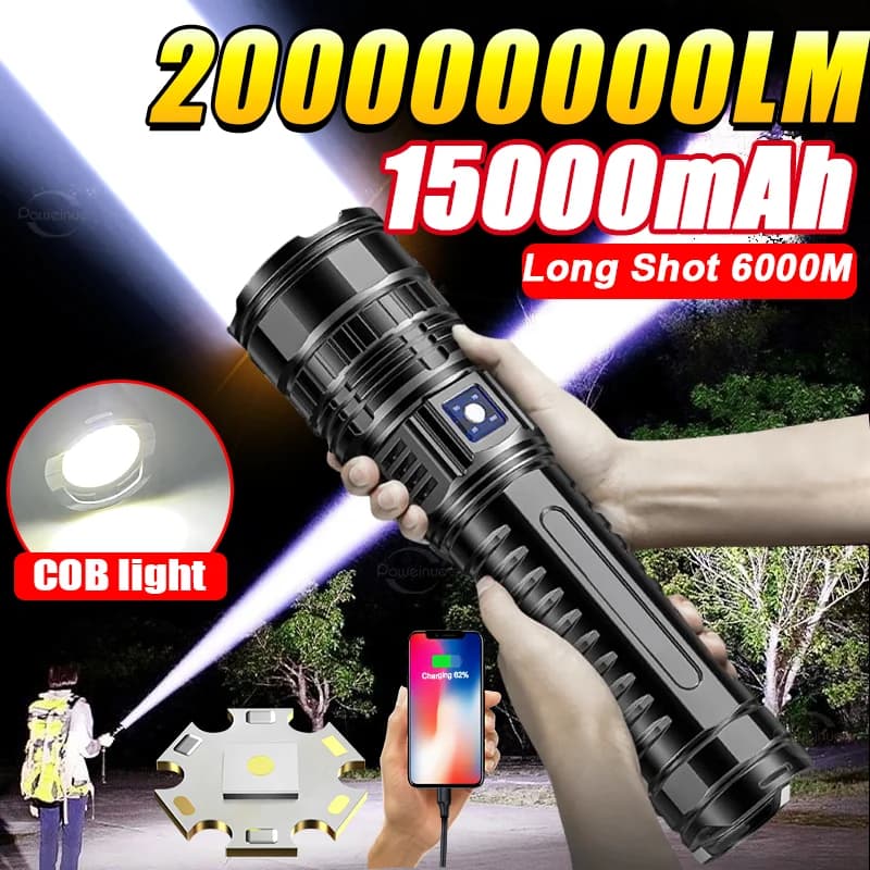 200000000LM Torcia LED più potente Torcia ricaricabile da 1500 W Torcia tattica zoomabile Lanterna esterna da 6000 m a lungo raggio