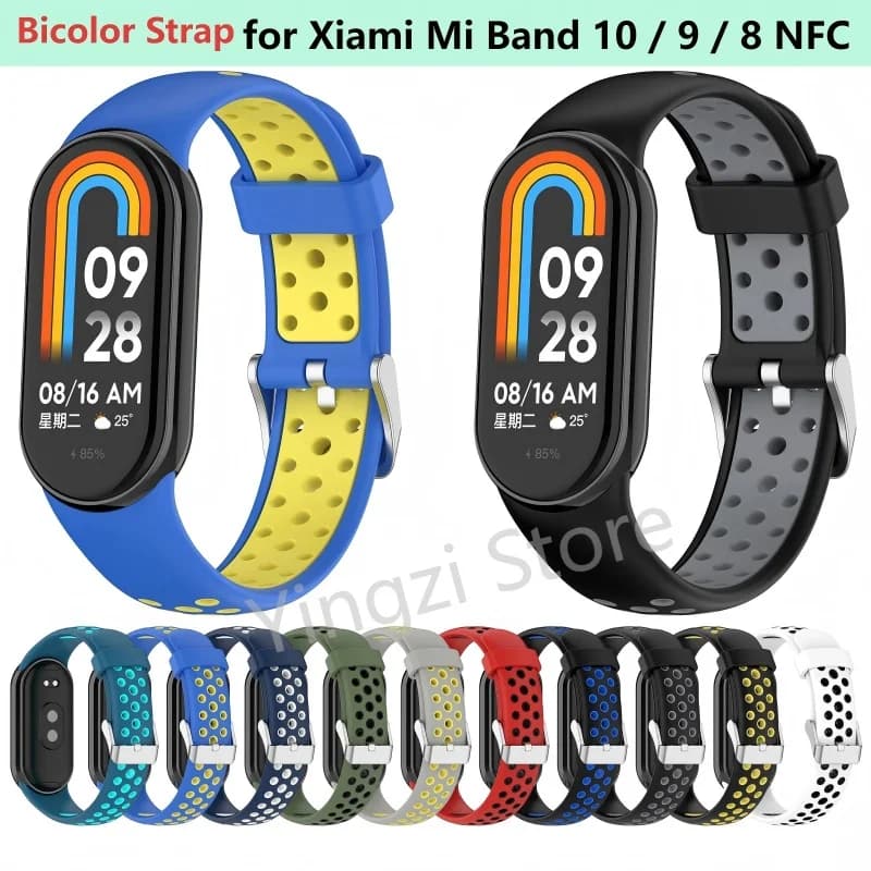 Cinturino bicolore in silicone per Xiaomi Mi Band 10 9 8 SmartWatch cinturino di ricambio per cinturino Mi Band10 9 8 NFC