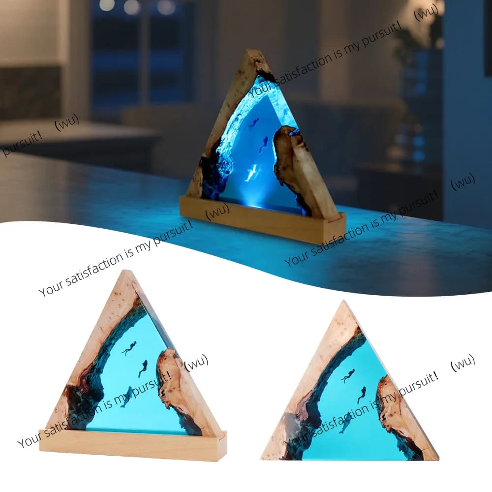 Ocean resin light shark turtle diver epoxy triangle night light home decoration