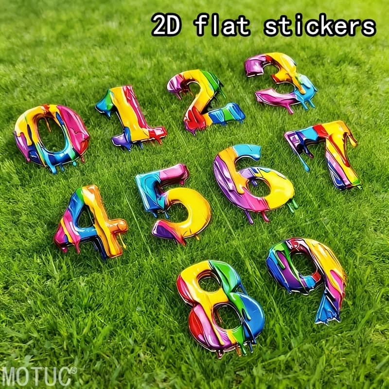 2D Color Drip Paint Racing Number Stickers (0-9), Waterproof Graffiti Vinyl Decals for Car, Motorcycle, Bike & Helmet