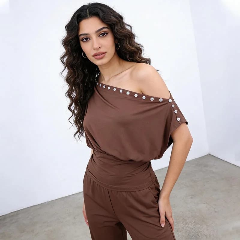 T-shirt Asimmetrica Monospalla Sexy da Donna Primavera 2026 Stile Casual Rilassato Top Senza Maniche o a Manica Corta Colorato