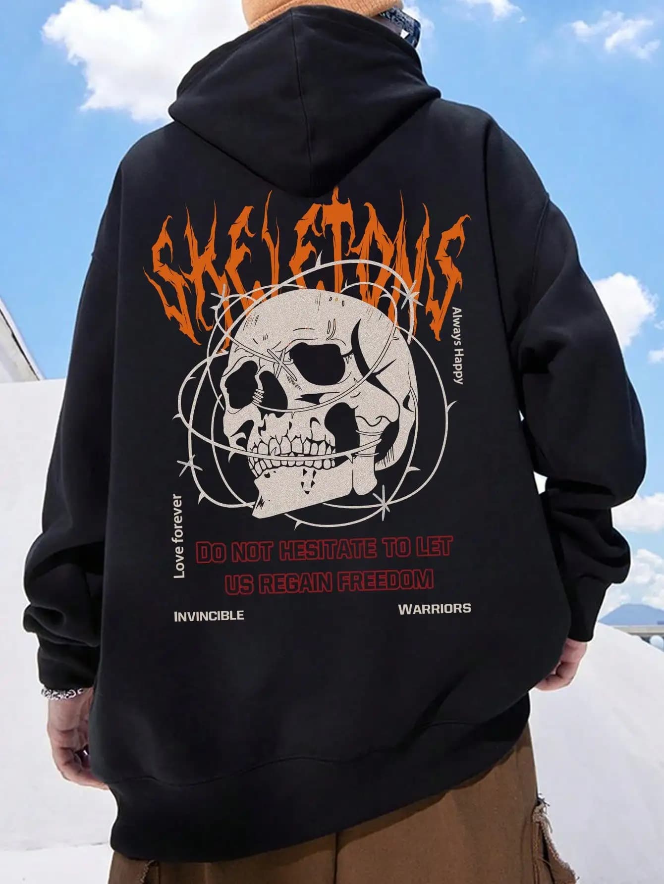Scheletri impigliati In spine stampati Streetwear uomo cartoni animati felpa con cappuccio creativa girocollo moda Pullover tasca allentata felpa con cappuccio da uomo