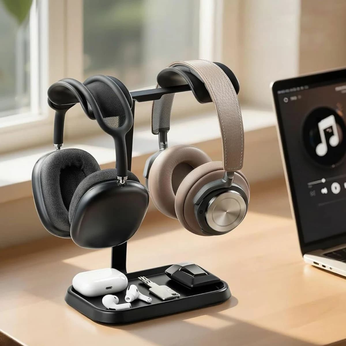 Supporto Universale Doppio per Cuffie Over-Ear da Gaming e Musica, Espositore da Scrivania con Base Stabile Salvaspazio