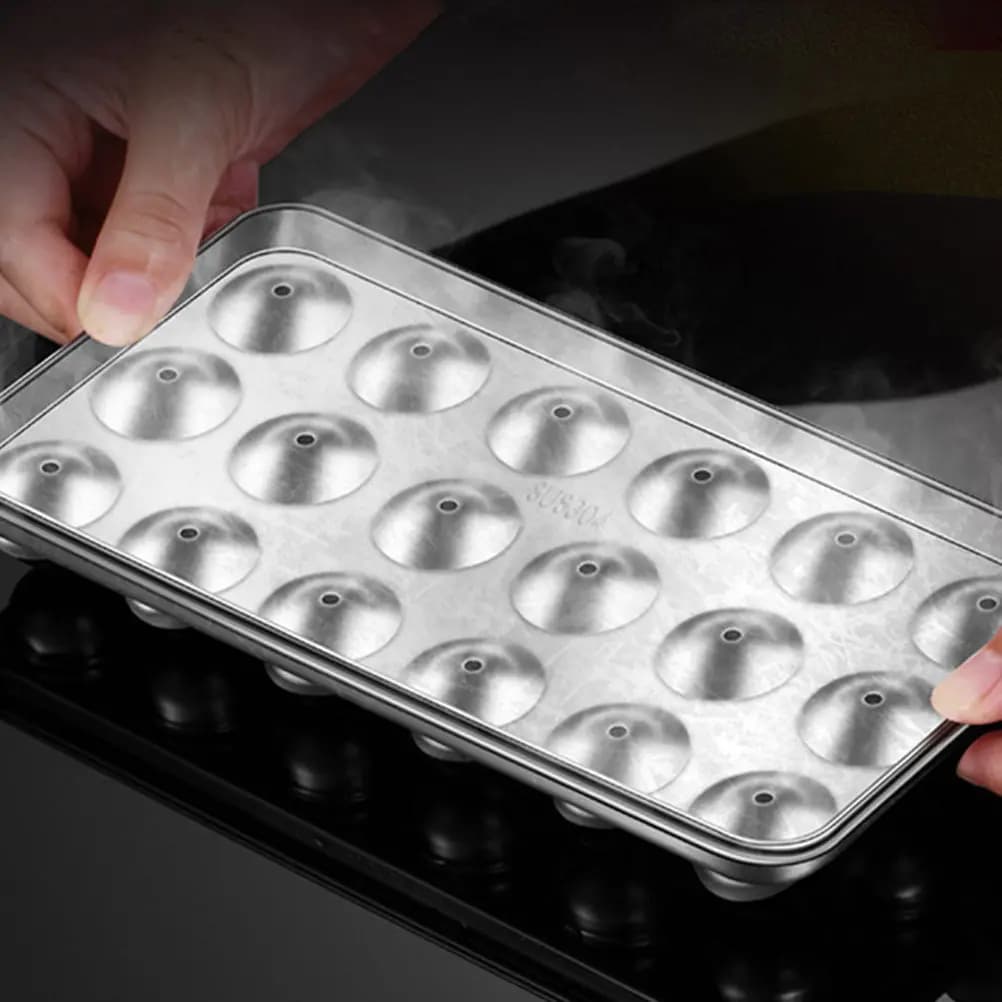 Stampo per Cubetti di Ghiaccio Rotondi in Acciaio Inox, Vassoio Creativo per Ghiaccio a Forma di Sfera per Whisky, Vino, Bevande Gassate, Utensile da Cucina