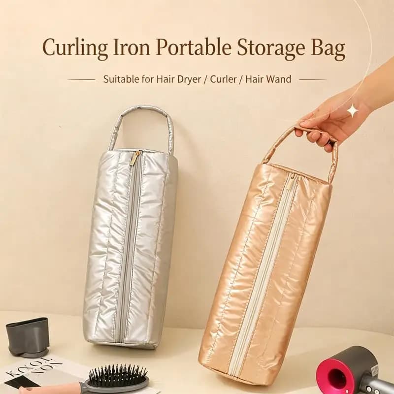 Quilted Hair Dryer Storage Bag Curling Iron Organizer Portable Travel Tools Pouch With Handle Water Resistant Multi-function