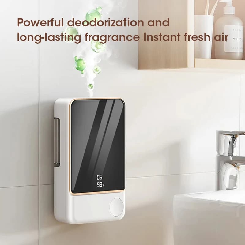 Diffusore di Aromi Intelligente e Purificatore d'Aria con 5 Velocità, Display Digitale, per Oli Essenziali, Montaggio a Parete e Uso da Tavolo, Ricarica USB