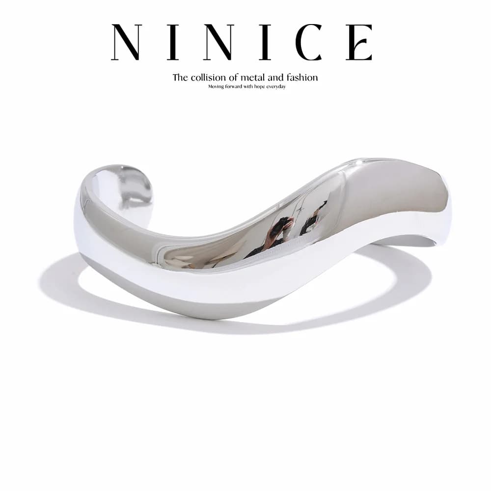 NiNice Stainless Steel Bracelet Geometric Design Opening Heavy industry 16K Gold-plated Selected Jewelry Personalized Gift 60mm
