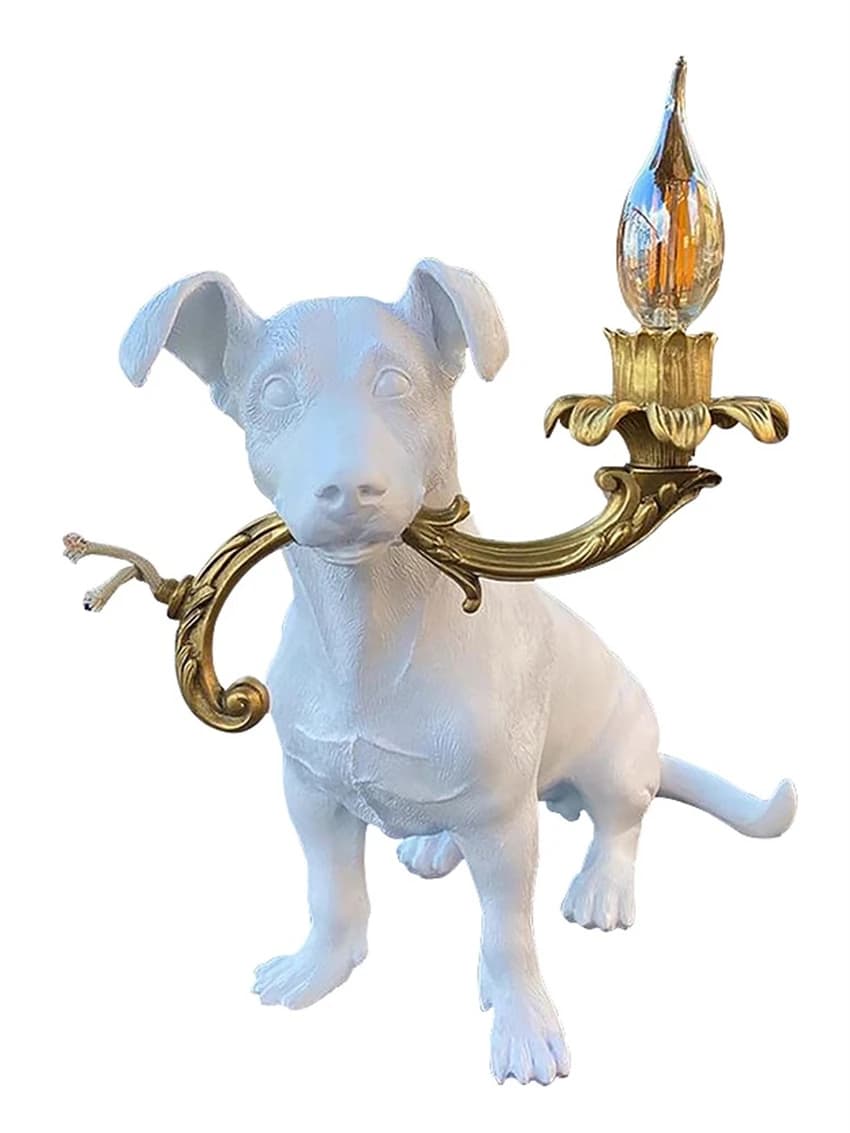 Italian animal dog candlestick table lamps Nordic creative living room bedroom study bedside ornaments white resin desk lights