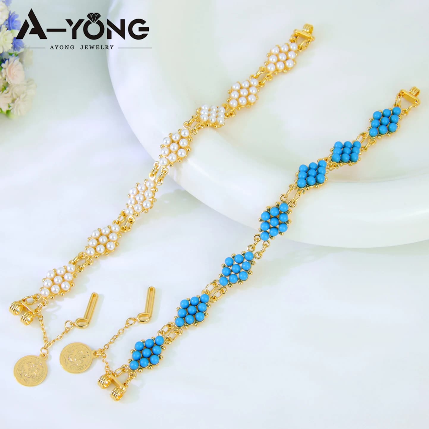 Elegante braccialetto di perle Color oro 21k placcato oro italiano moda donna catene a mano arabo Dubai Ladies Event Party Jewelry Gifts