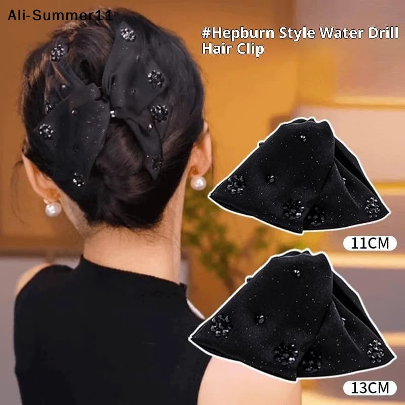 【Wq0】】 Fermaglio per capelli a forma di fiocco con strass grandi e perle, per donne e ragazze, accessorio dolce e alla moda