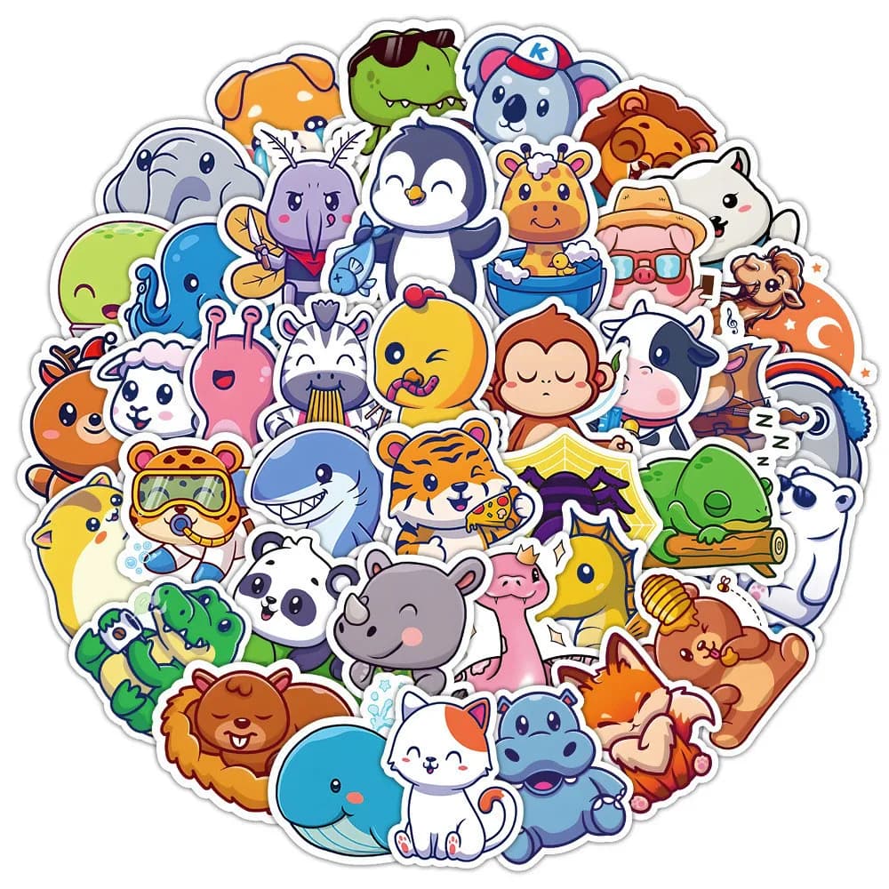 50 pezzi di cartoni animati simpatici piccoli animali adesivi graffiti impermeabili per decalcomanie per astucci per conti a mano per casco da bicicletta