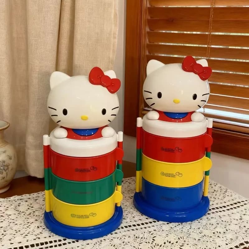 Sanrio personaggio di animazione dei cartoni animati Hello Kitty scatola di immagazzinaggio rotante apertura a tre strati portaoggetti per gioielli ornamento da toeletta