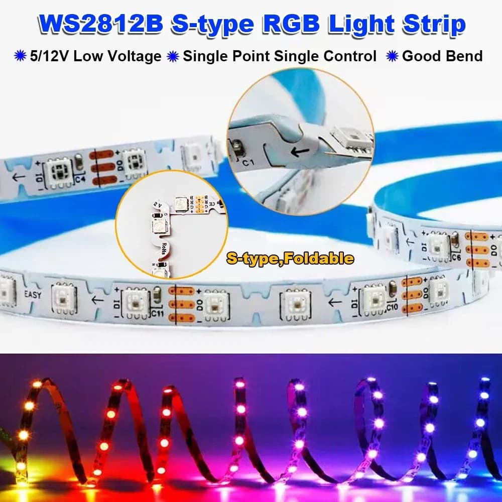 Strisce LED flessibili a forma di S WS2812/SK6812 5 metri per 60/84 led/M 6mm Nastro pixel LED RGB indirizzabile a colori DC5/12V