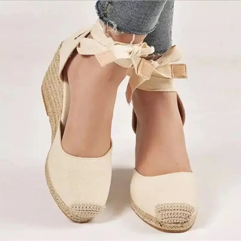 Donne espadrillas cinturino alla caviglia sandali pantofole donna donna Casual scarpe con zeppa pompe in tela di lino sandali con plateau De Mujer 43