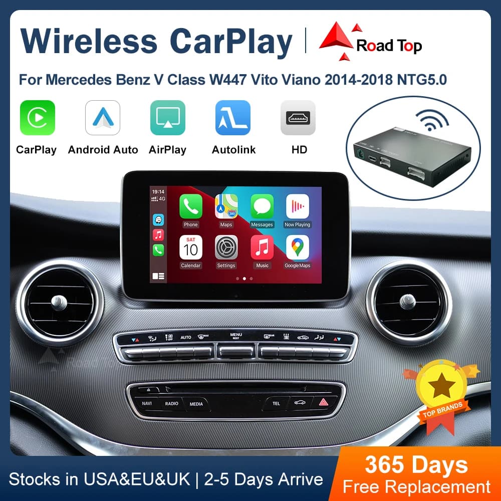 CarPlay wireless per Mercedes Benz Classe V W447 2014-2018 Vito Viano NTG5.0 con collegamento interfaccia Android Auto AirPlay Play