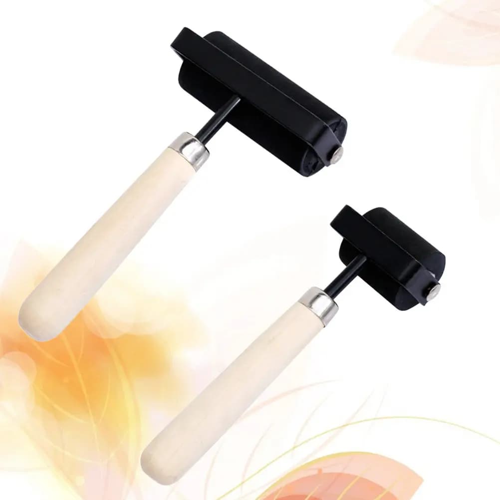 2Pcs Easy Glide Rubber Roller Natural Wood Handle Effortless Ink Glue Spreading Stamping Printing Block Inking Clean