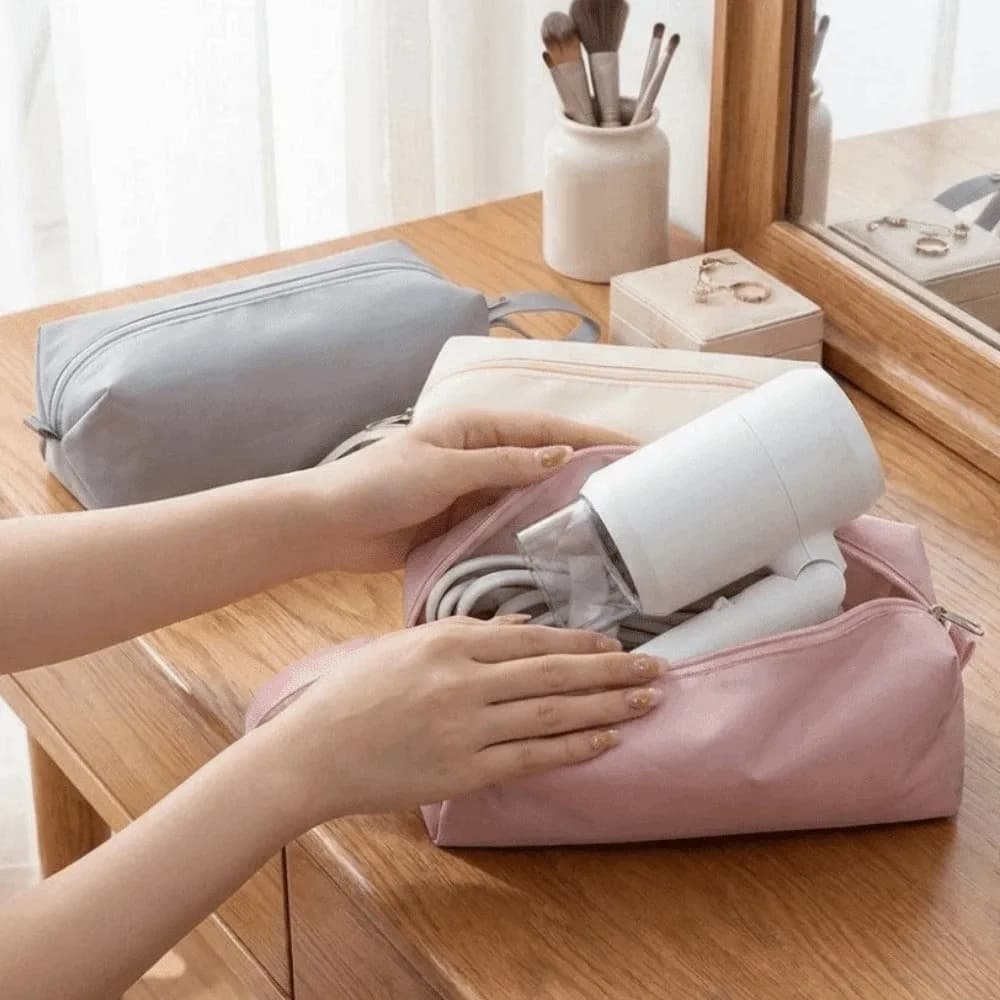Solid Color Hair Dryer Storage Bag Large Capacity Waterproof Curling Iron Storage Bag Dust-proof with Handle Zipper Cosmetic Bag