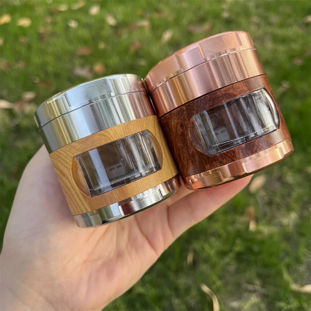 Wood Grain Herb Grinder Premium Herb Grinder Pepper Mill Manual Spice Crusher with Pollen Catcher With Herb Collection Drawer