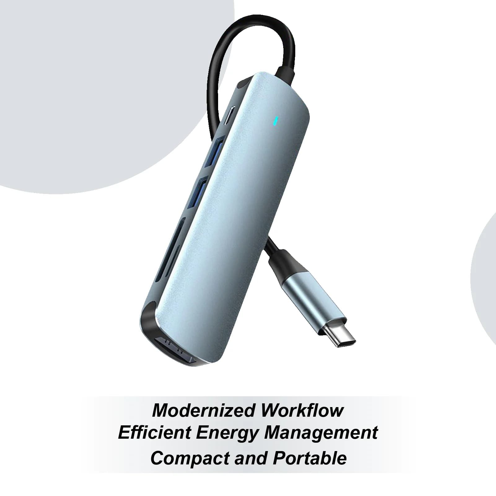 Hub USB C per laptop Splitter USB C portatile Adattatore di trasmissione dati portatile 6 in 1 per riunioni di lavoro Contenuto di uffici a casa