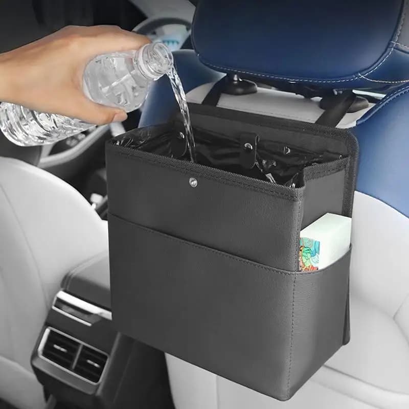 Pattumiera per auto Sedile posteriore Organizzatore per auto Pattumiera Cestino per rifiuti Portabicchieri Contenitore Borsa portaoggetti in pelle Scatola per fazzoletti Veicolo