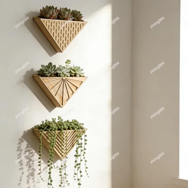 Fioriera triangolare in legno da parete, mensola creativa per piante, decorazione artistica da parete per la casa