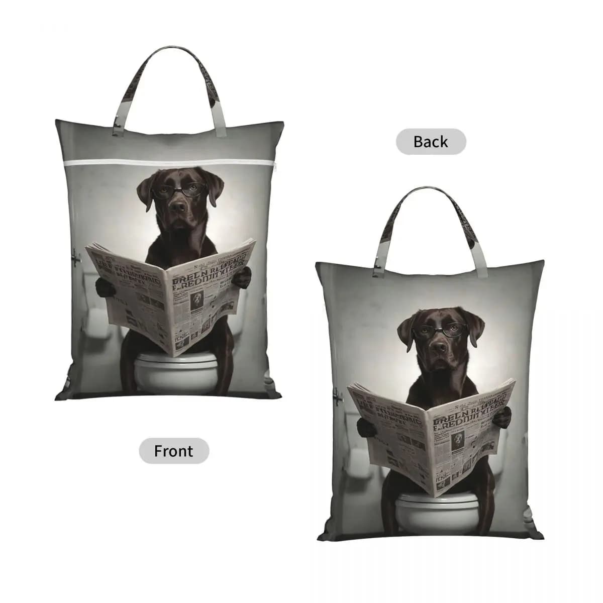 Chocolate Labrador Reading A Newspaper Travel Laundry Bag Waterproof Reusable Dirty Clothes Pouch Gym Vacation Washing Basket