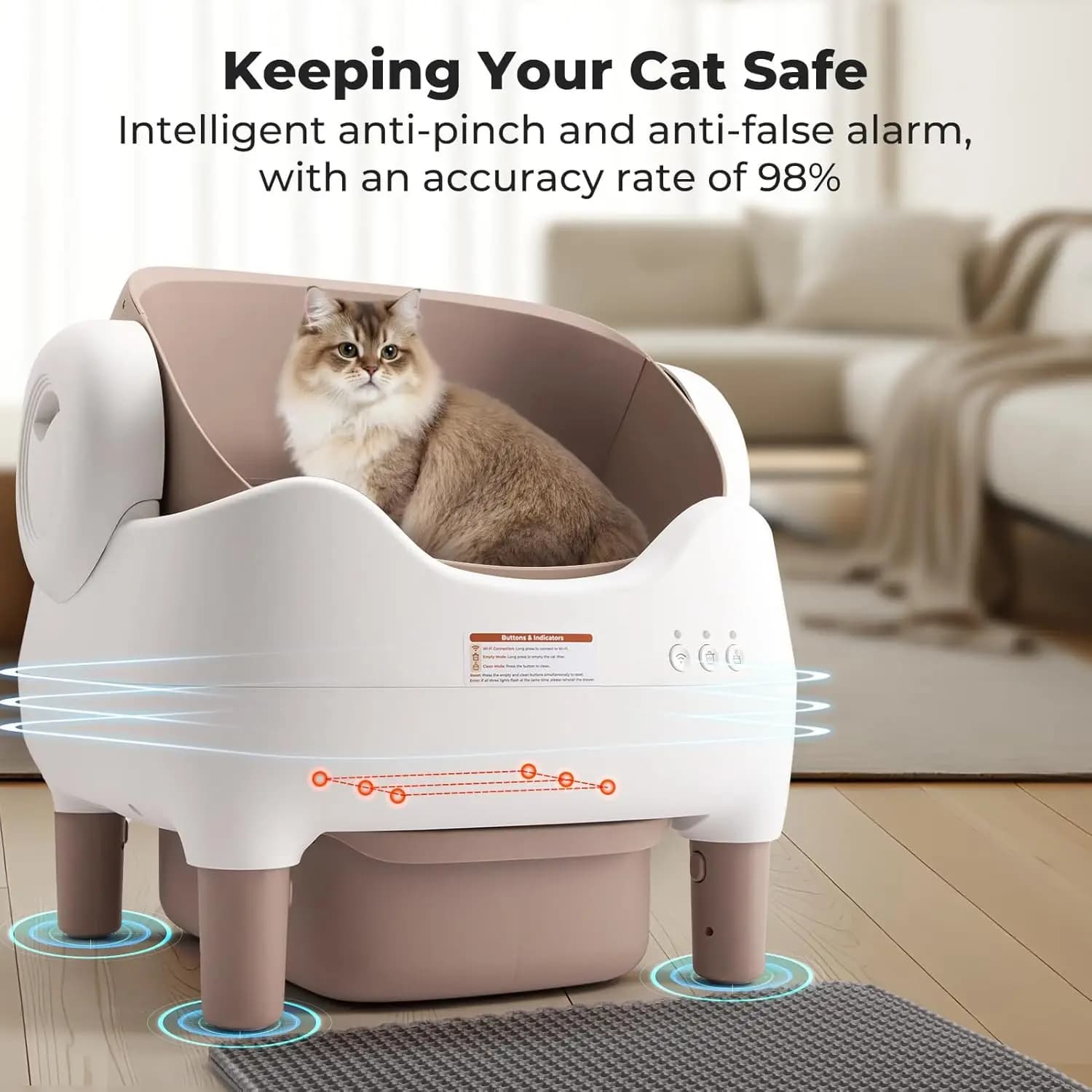 Lettiera per gatti intelligente con controllo WIFI Lettiera per gatti semichiusa autopulente automatica Facile da pulire Toilette per gatti Forniture per animali domestici