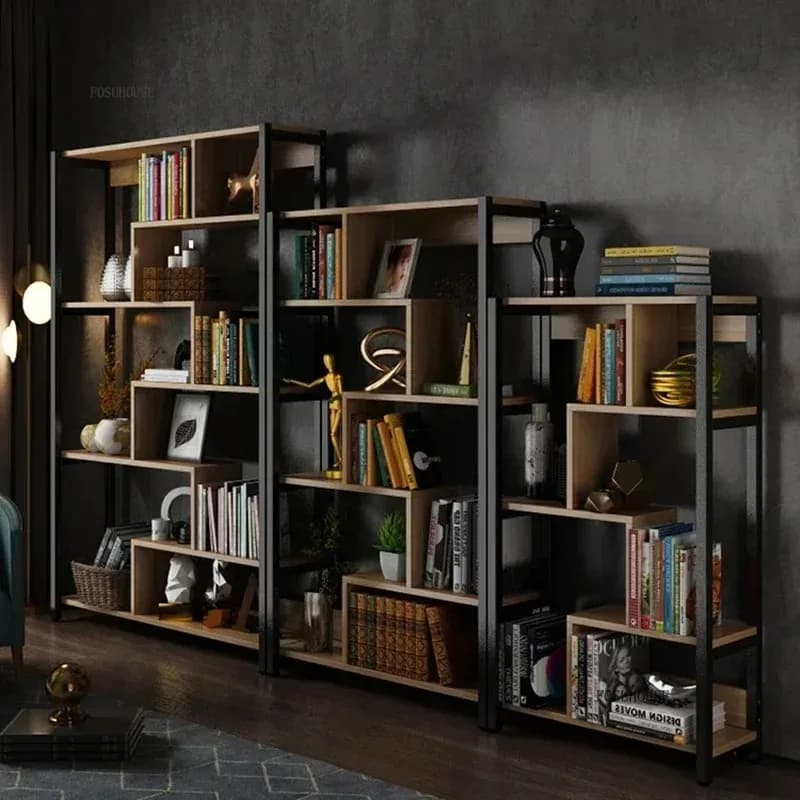 Librerie semplici dal pavimento al soffitto in acciaio Scaffale multistrato Mobili per la casa moderni Organizzatore da scrivania in legno Scaffale per ufficio T