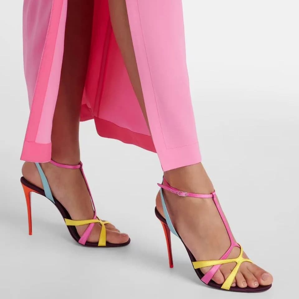 High Heel Sandals with Colorful Strap Fashionable Summer Sandals with Open Tip and Ankle Strap Elegant design for night parties Women's Sandals