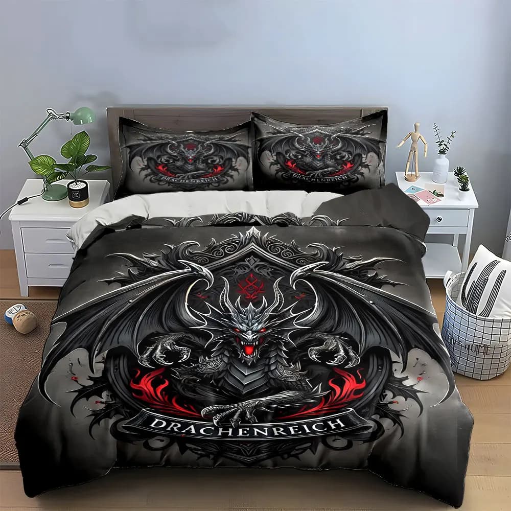 Set di decorazioni artistiche a tema drago, set di biancheria da letto con 1 copripiumino e 2 federe, singolo, matrimoniale, king size, queen size, regalo