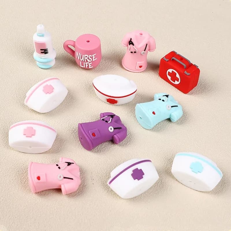 20pcs 3D Silicone Beads Nurses' Day Focal Beads For Jewelry Making DIY Pacifier Chain Bracelet Necklace Jewelry Accessories