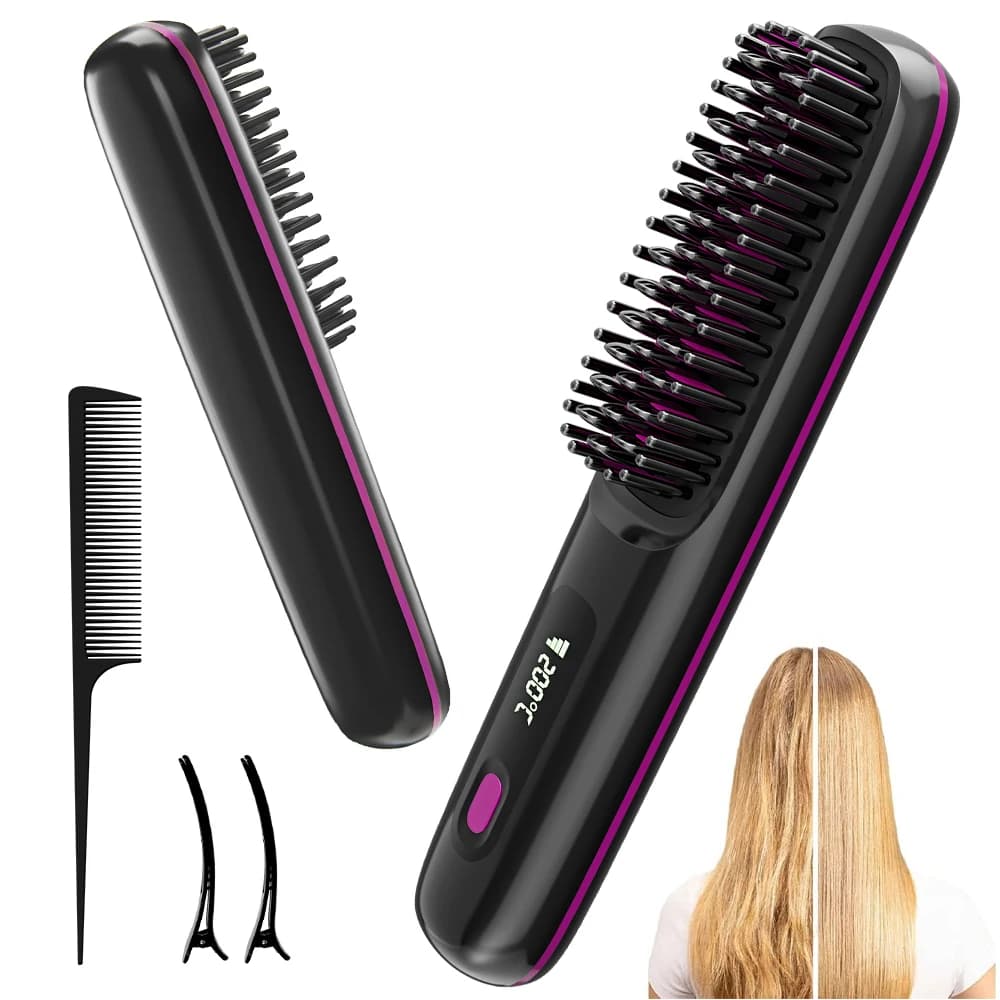 Brush for Rechargeable Hair Plate Pettine for Ion Plate - 3 Temperature Settings and Display, Brush for Smooth for All Types