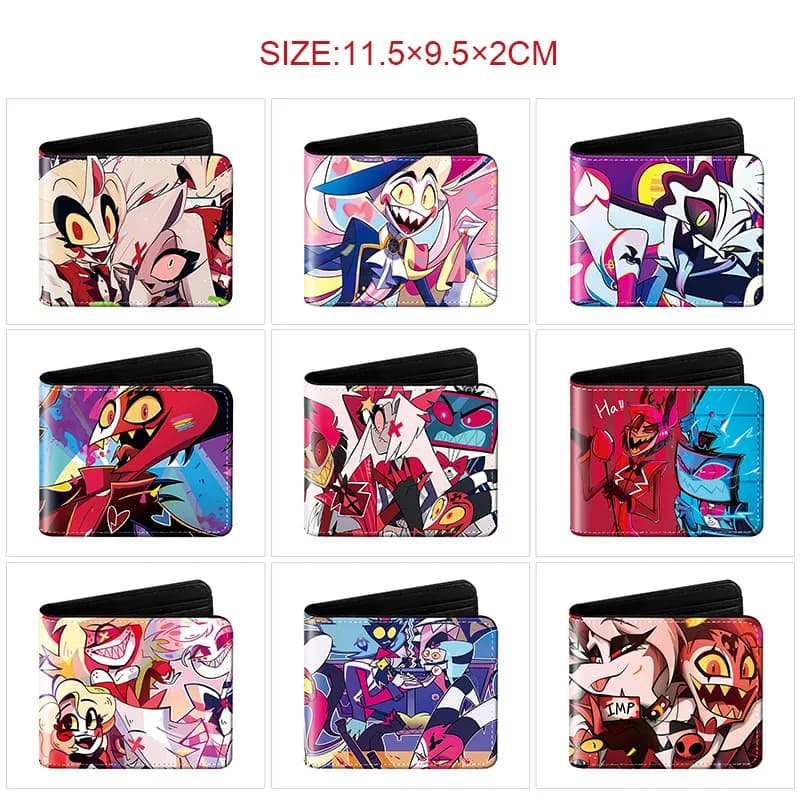 Portafoglio Corto in Pelle PU con Stampa Anime Hazbin Hotel Charlie Morningstar Vaggie Angel Dust, Porta Carte e Monete, Regalo