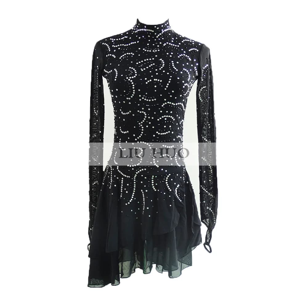 LIUHUO Danza sul Ghiaccio Pattinaggio di Figura Vestito Donna Ragazza Adulta Adolescente Personalizza Costume Prestazioni Competizione Body Roller Nero Adulto