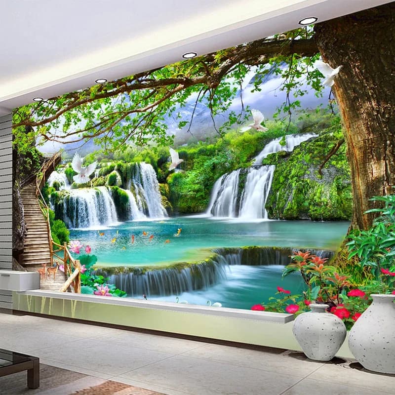 Personalizzato di qualsiasi dimensione Foresta verde Cascata Natura Paesaggio 3D Carta da parati murale Soggiorno Camera da letto Foto Carta da parati Papel De Parede