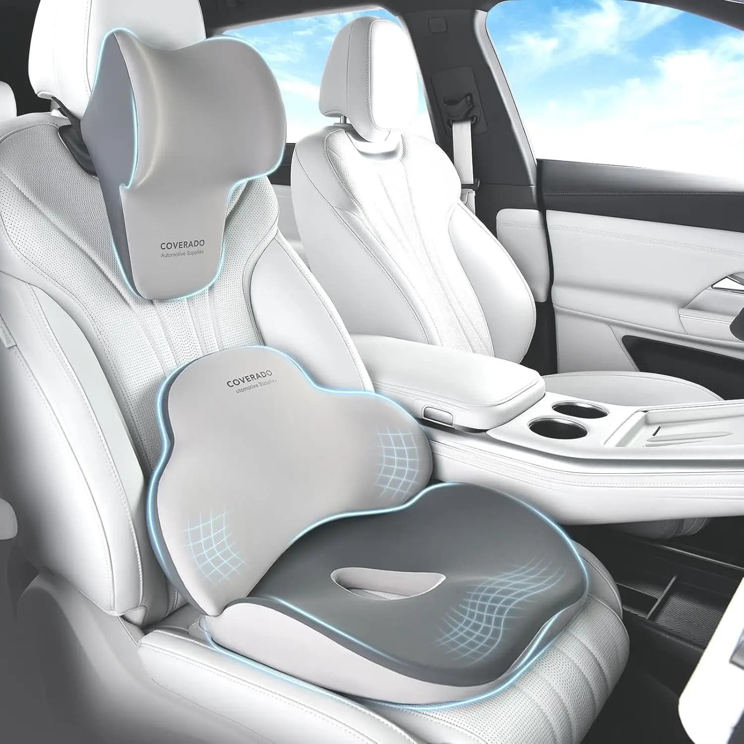 Cuscino in Memory Foam per Auto e Ufficio con Poggiatesta per Alleviare il Mal di Schiena, Design Ergonomico