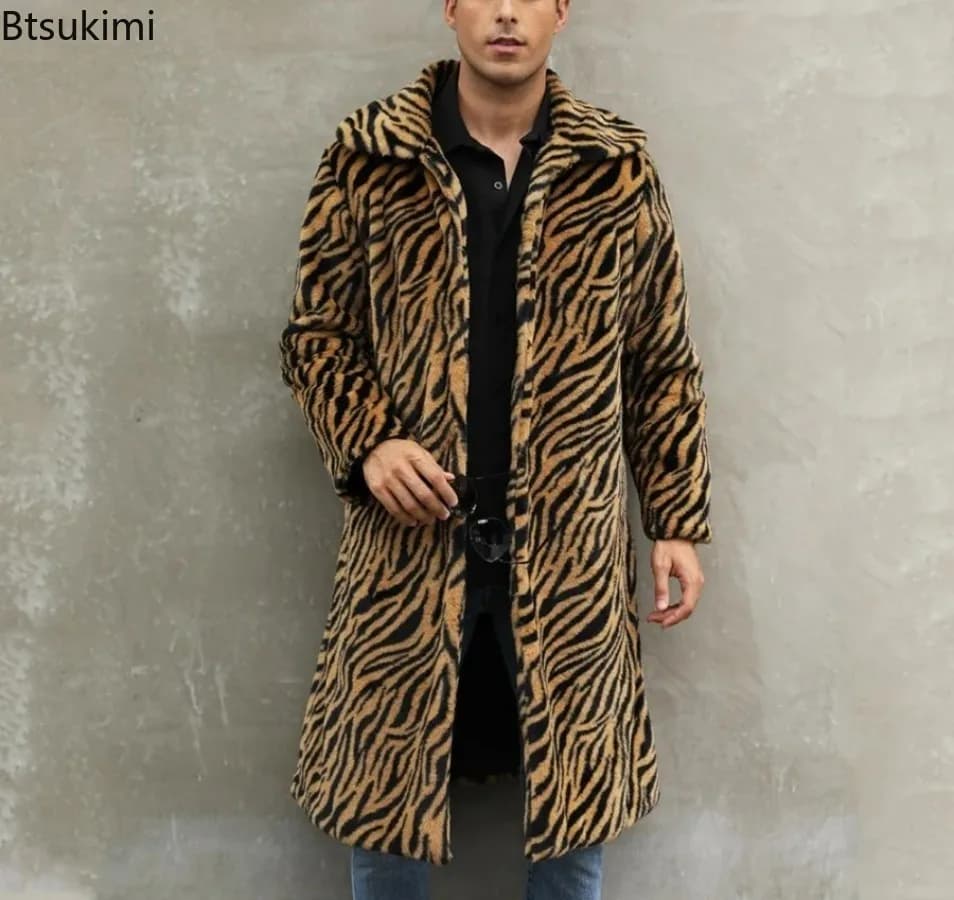 Nuova Giacca da Uomo in Finta Pelliccia, Cappotto Caldo Autunno Inverno, Manica Lunga, Stile Leopardato, Giacche di Lusso in Pelliccia Sintetica