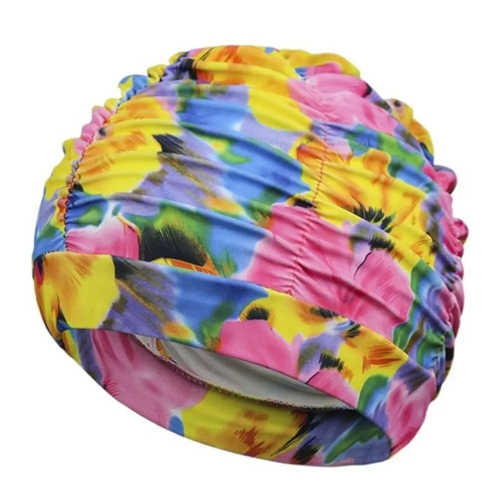 Cuffia da nuoto oversize in tessuto stampato Cuffia da nuoto traspirante per capelli lunghi con molla calda Cuffia da bagno leggera di dimensioni libere