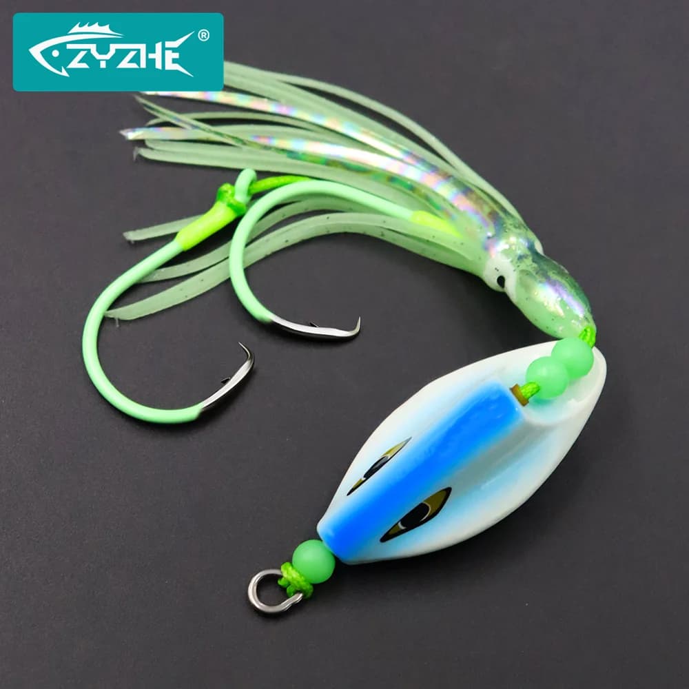 ZYZHE 1pc Jig da Pesca in Mare con Ami a Stringa 100g 150g 200g, Esca per Pesca in Mare Profondo da Barca per Tonno, Marlin, Pesce Spada, Rigging per Acqua Salata